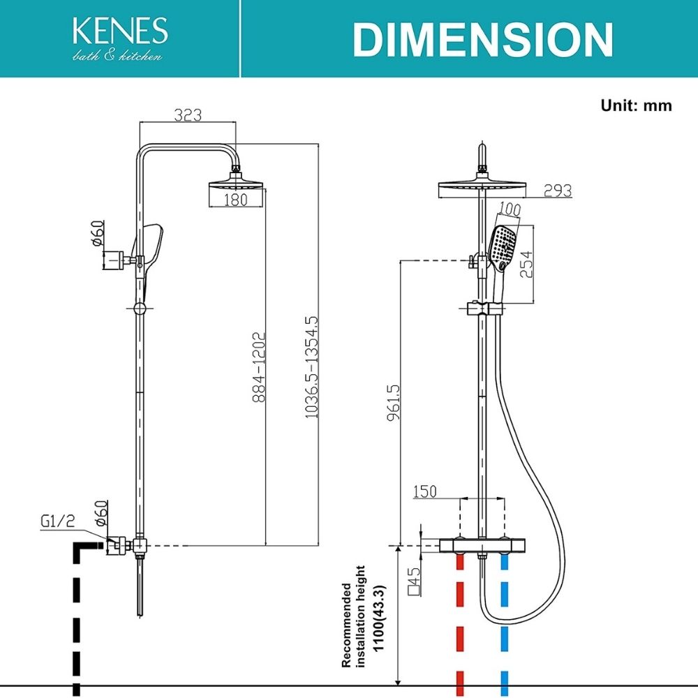 buy square adjustable Thermostatic shower mixer